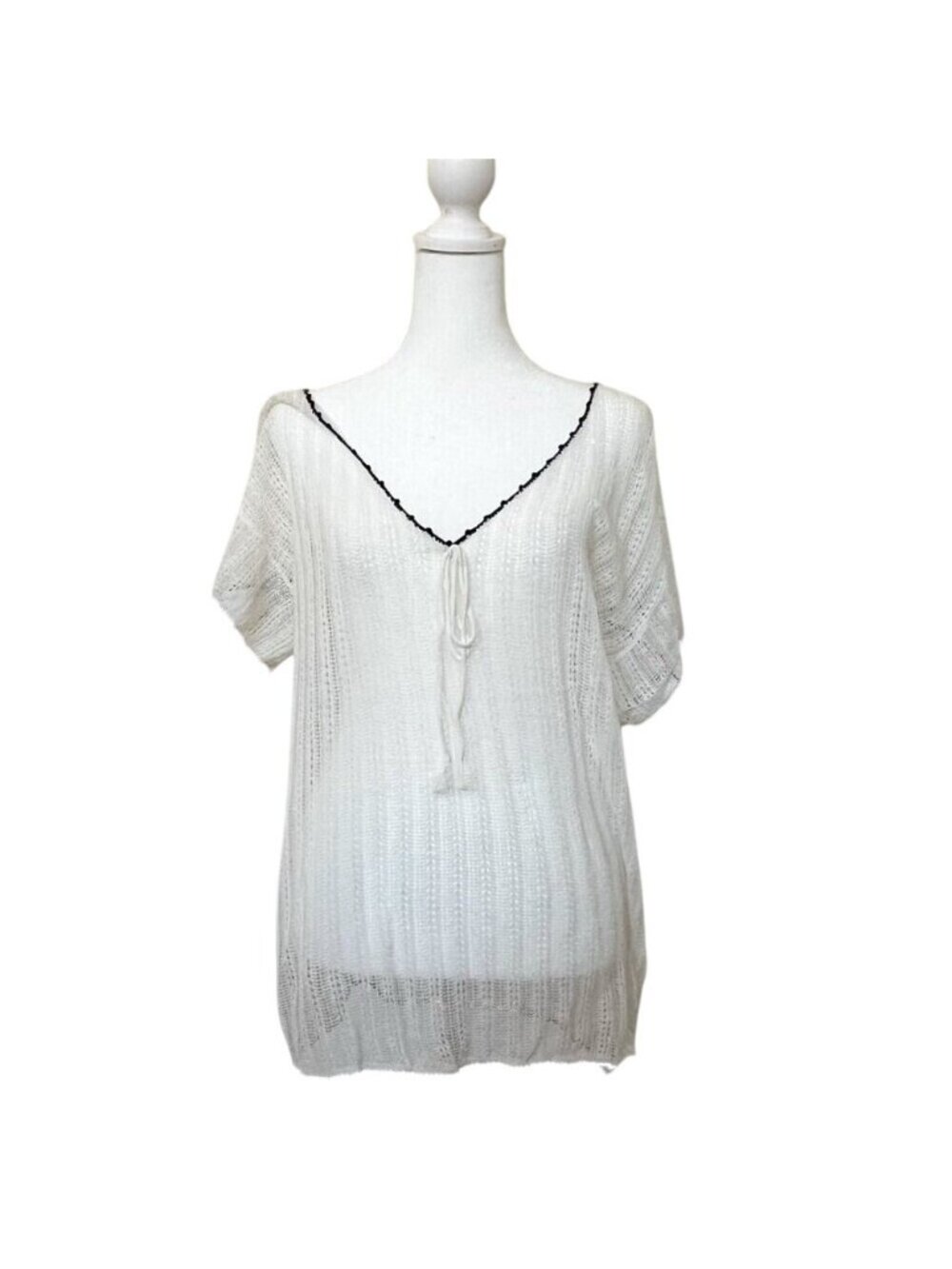 Minnie Rose XL Linen Blend Open Knit Beach Cover Up Tunic Sheer Boho - Picture 3 of 11